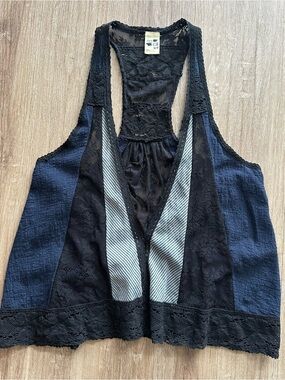 FREE PEOPLE | Y2K RACERBACK TOP / VEST | LACE PATCHWORK | FESTIVAL BOHO | SZ XS